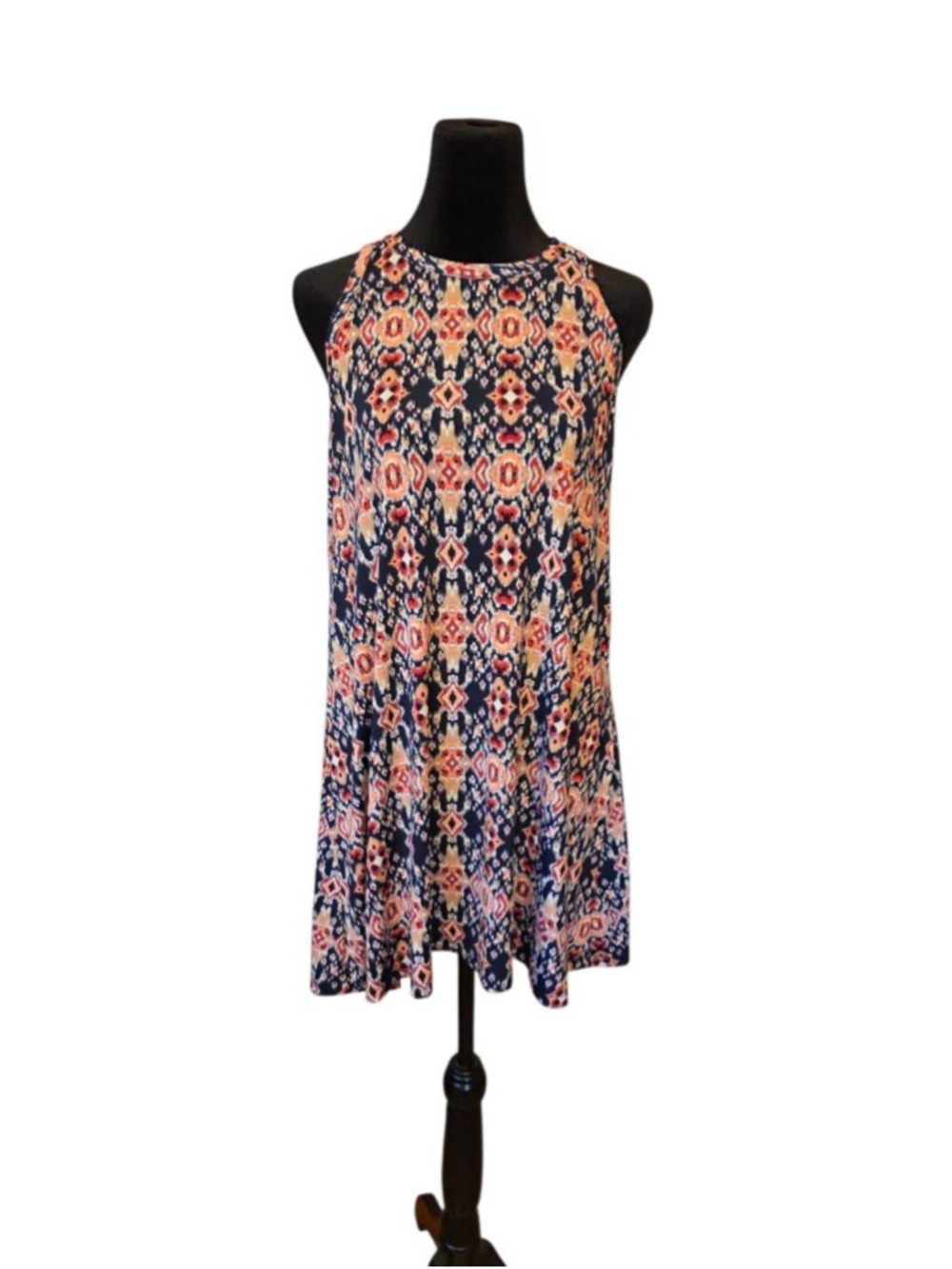 Women's Veronica M Navy Red Ikat Print Dress L Racerback